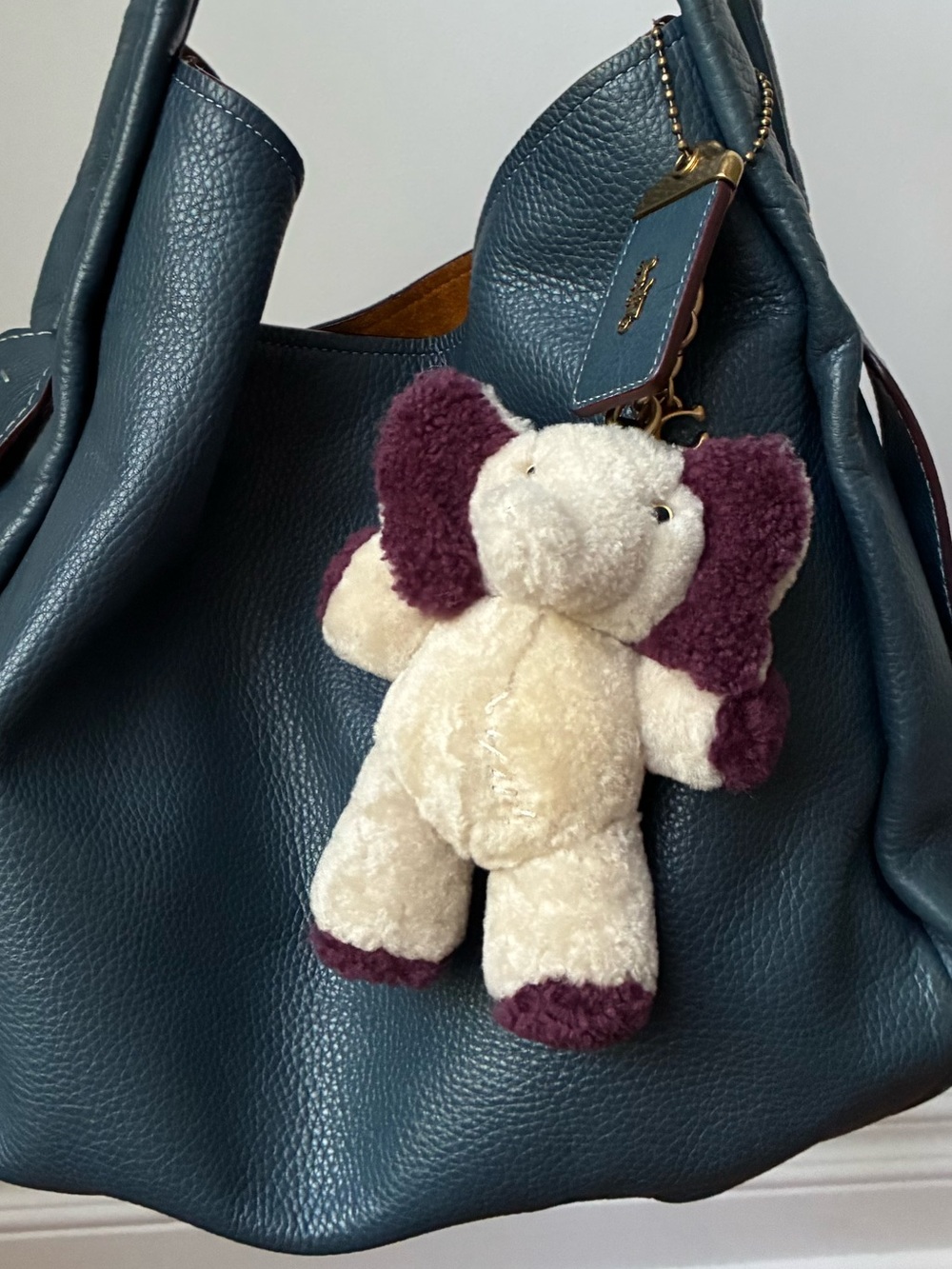 Coach Ellie Elephant Plushie Bag Charm Key Chain in Shearling / Brass